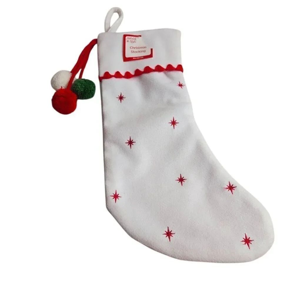 Christmas Stocking white with red stars
